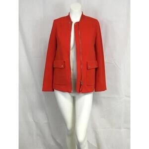 [302] H&M Jacket Womens 2 Orange Crepe Zip Front Pocket Short Basic Coat Work